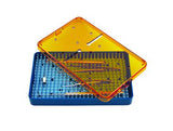 Instrument Sterilization Tray, with Silicone Mat, Amber Lid